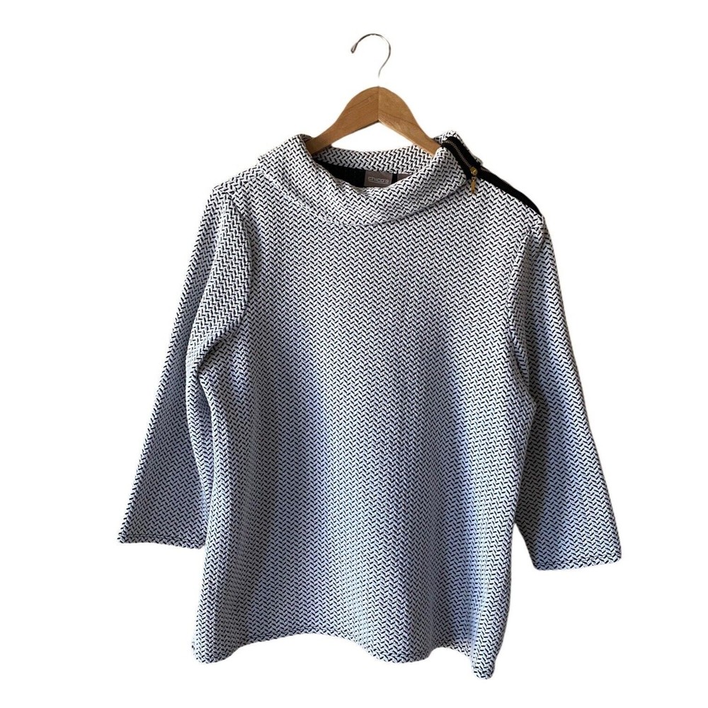 Chico’s Houndstooth Mock Neck Top | Size 2 (Large 12)